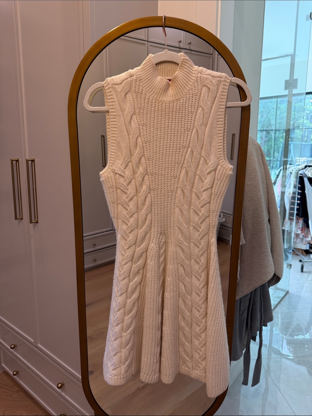 STAUD Cream Sleeveless Knit Turtleneck Dress